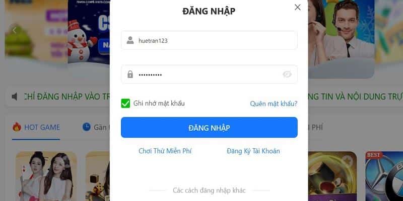 Nhập thông tin tài khoản vào khung đăng nhập